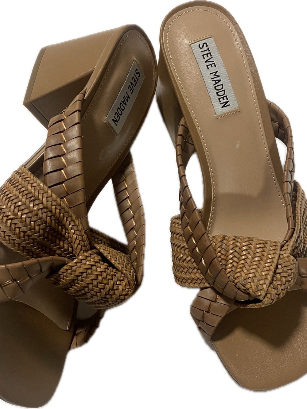 Steve Madden Tan Braided Block Heel Mules